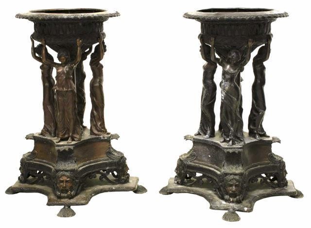 (PAIR) SIGNED PATINATED FIGURAL