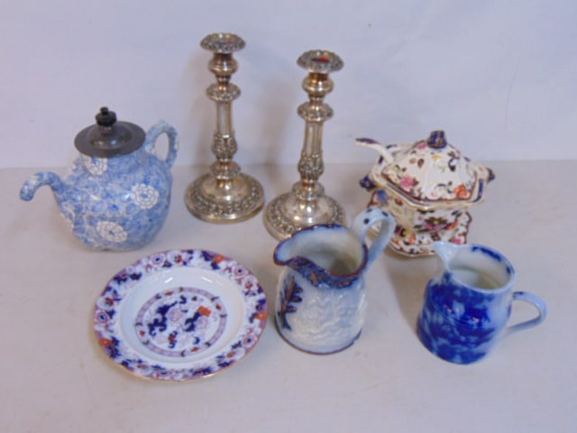 PAIR SILVER PLATED CANDLESTICKS,