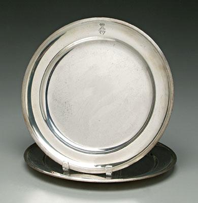 Pair silver trays, round with
