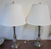 PAIR SILVERED METAL CANDLESTIC
