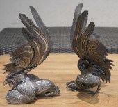 PAIR SILVERED METAL FIGHTING R