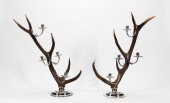 PAIR, SILVERPLATE & ANTLER FOU