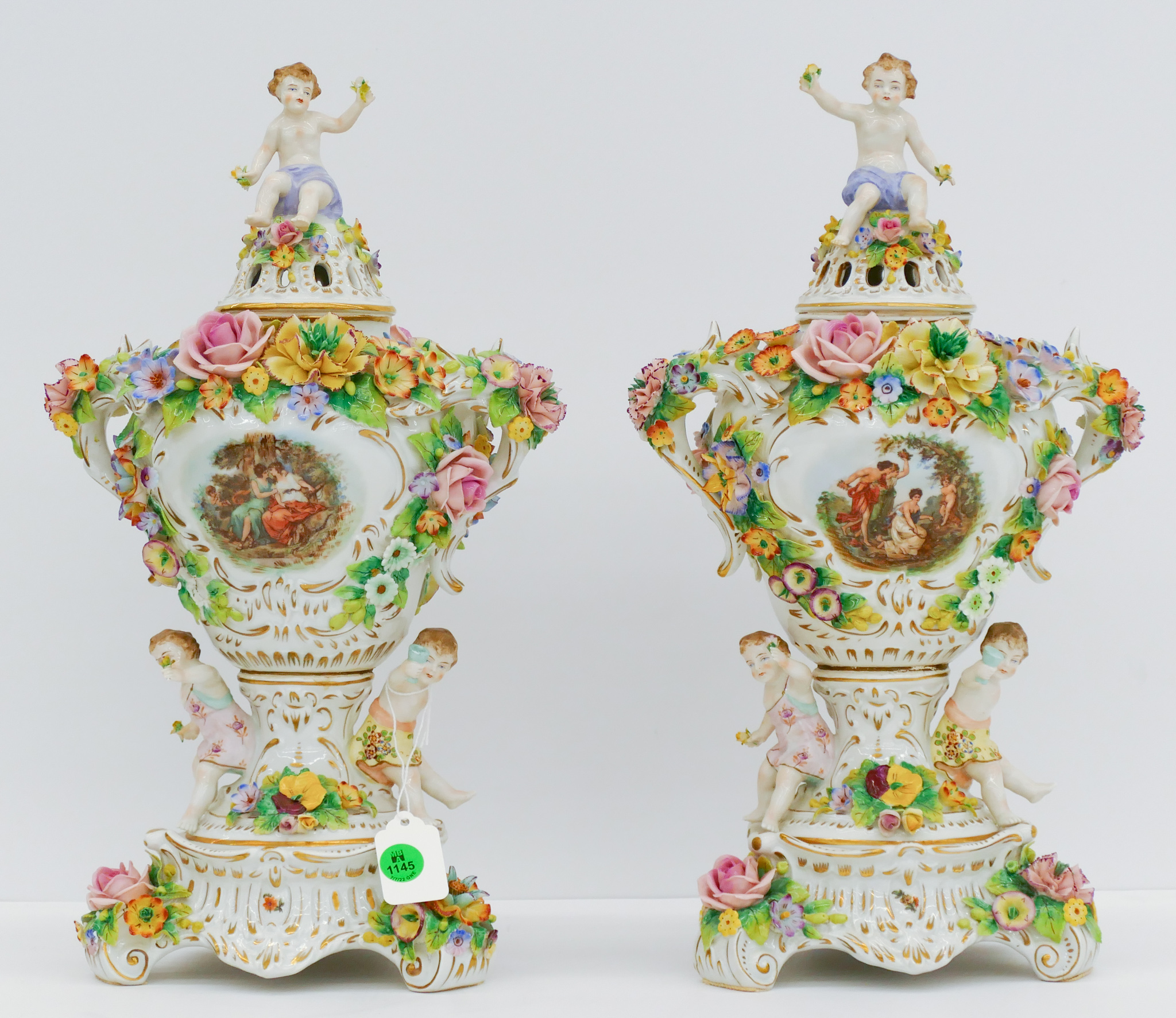 Pair Sitzendorf Floral Porcelain
