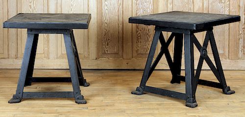 PAIR SLATE TOP CAST IRON SIDE