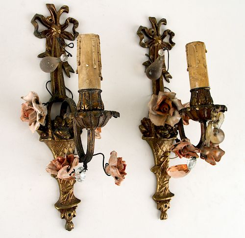 PAIR SMALL BRASS ONE LIGHT SCONCESA