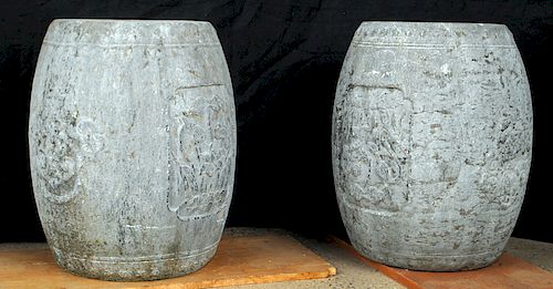 PAIR SOLID STONE CHINESE GARDEN