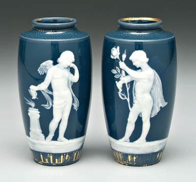 Pair Solon pate-sur-pate vases: one