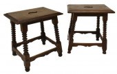 (PAIR) SPANISH WALNUT STOOLS,