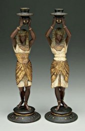 Pair spelter Egyptianate candl
