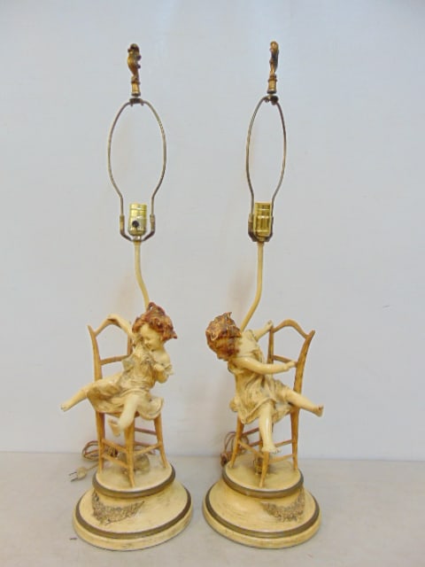 PAIR SPELTER FIGURAL LAMPS, YOUNG