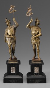 Pair Spelter Figures Continent