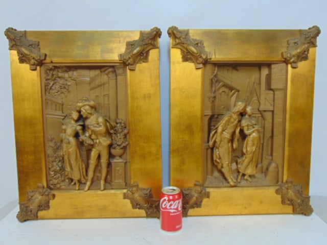 PAIR SPELTER RELIEF PLAQUES,