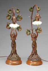 Pair spelterware lamps: each w