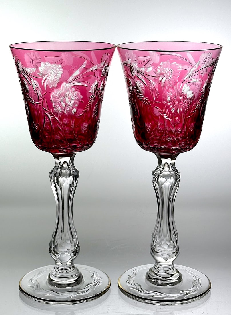 PAIR ST. LOUIS CUT GLASS RED TO