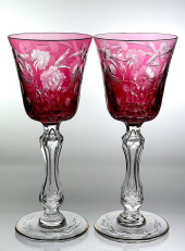 PAIR ST. LOUIS CUT GLASS RED T