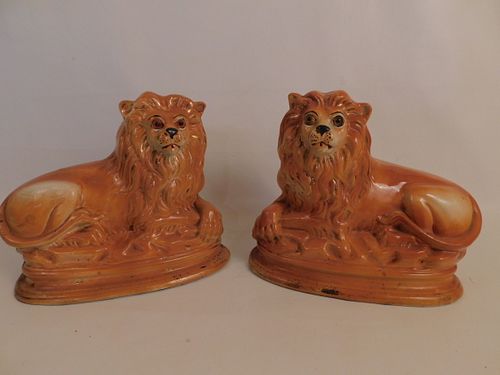 PAIR STAFFORDSHIRE LION