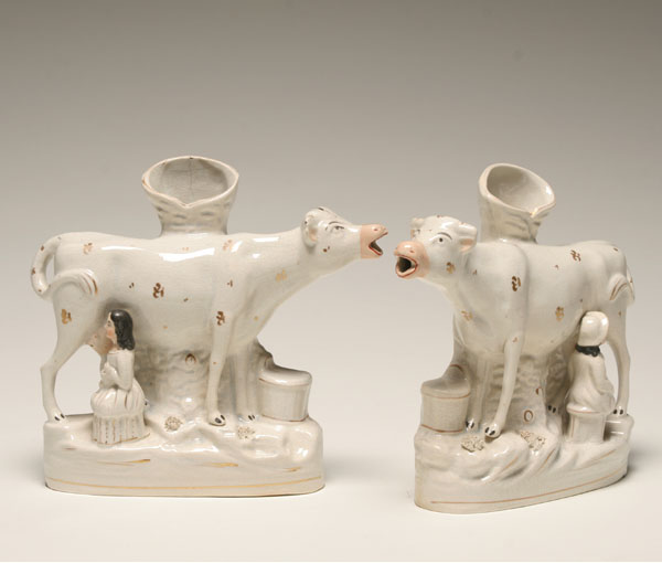 Pair Staffordshire spill vases;