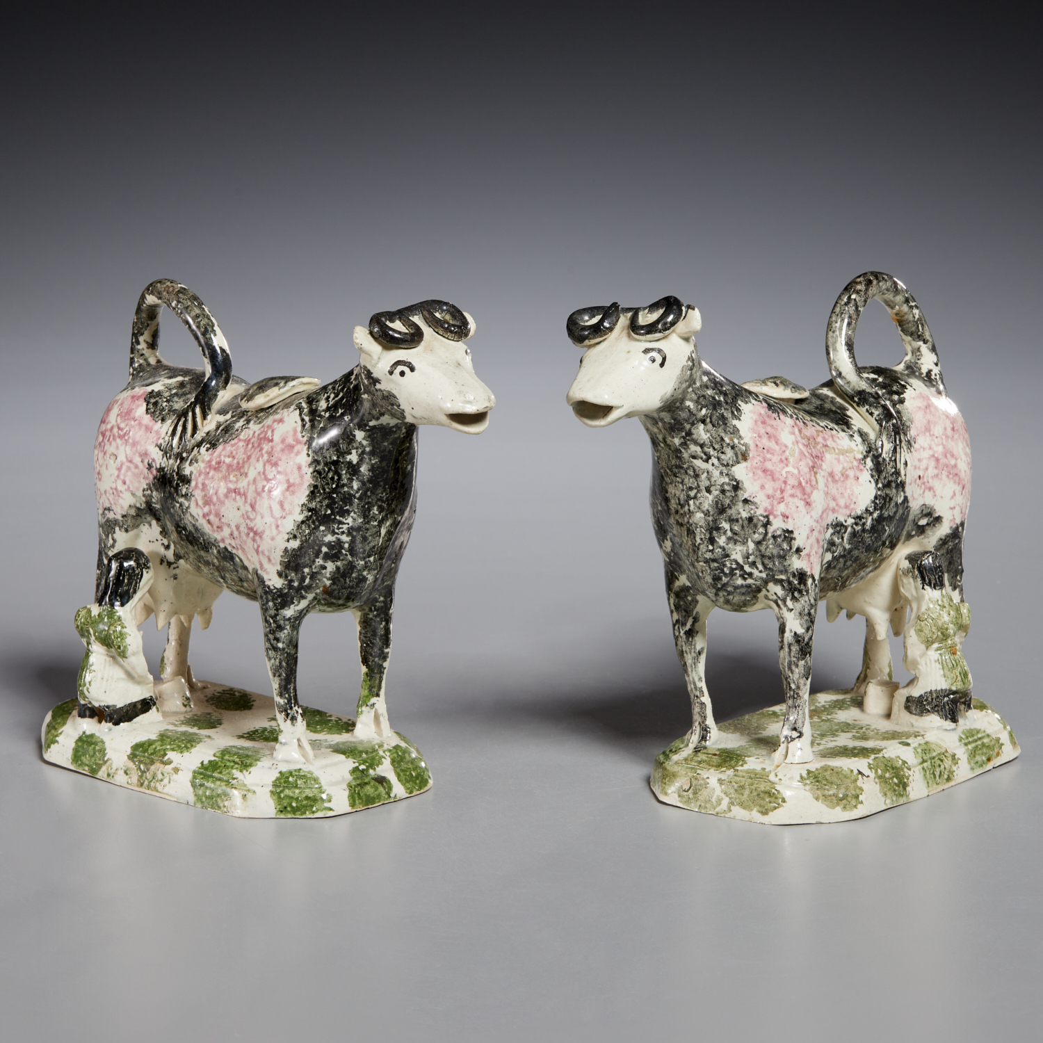 PAIR STAFFORDSHIRE SPONGEWARE COW