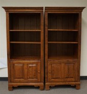 PAIR STAINED MAPLE OPEN CABINE