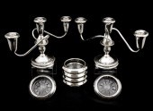 PAIR STERLING CANDELABRA & 6 C