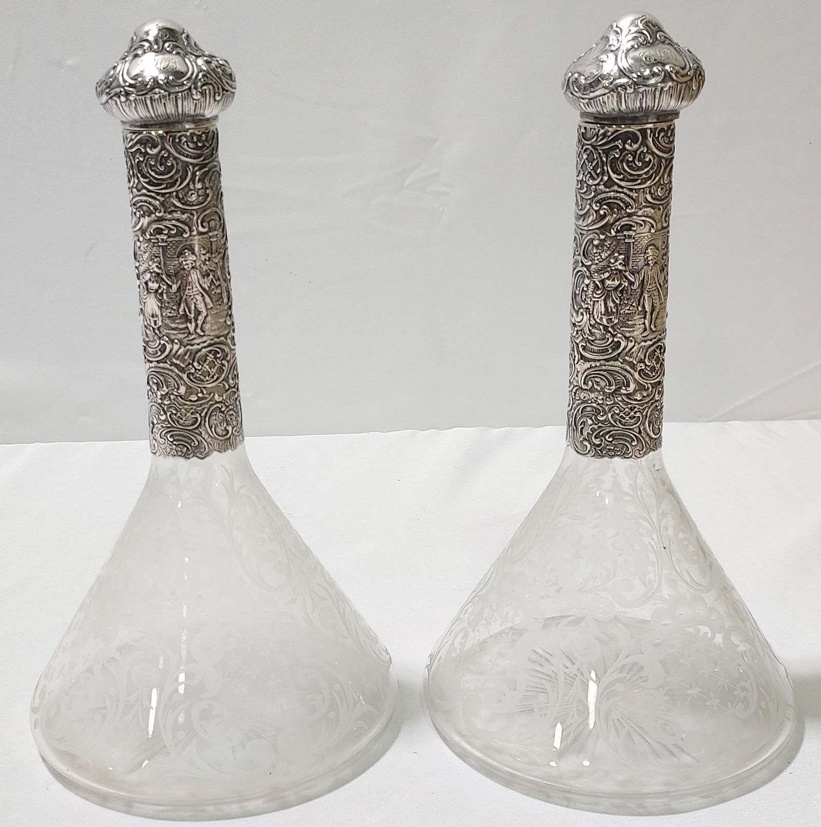 PAIR STERLING OVERLAY ENGRAVED