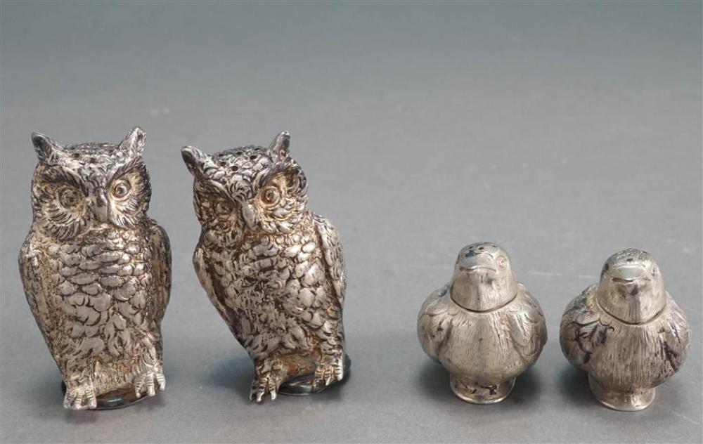 PAIR STERLING OWL-FORM SHAKERS