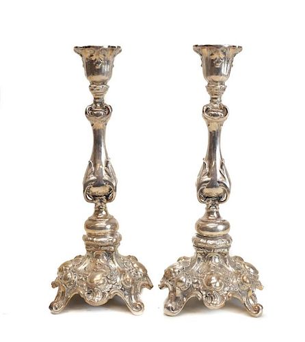 PAIR STERLING SILVER SABBATH CANDLE