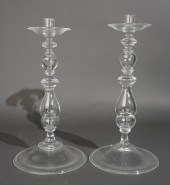 PAIR STEUBEN CRYSTAL PILLAR CA