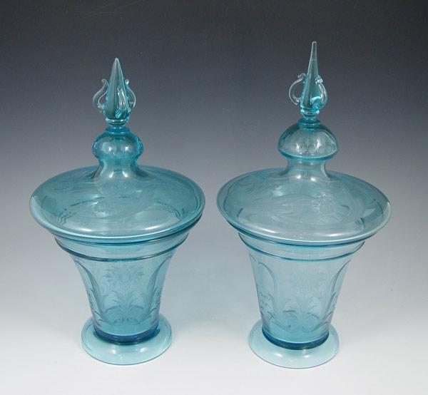 PAIR STEUBEN ENGRAVED COVERED