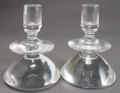 PAIR STEUBEN GLASS LOW CANDLES