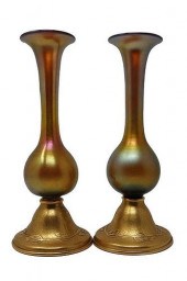 PAIR STEUBEN GOLD AURENE VASES