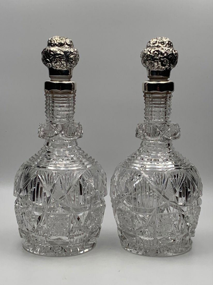 PAIR STRAUS MATCHED CUT GLASS