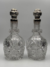 PAIR STRAUS MATCHED CUT GLASS
