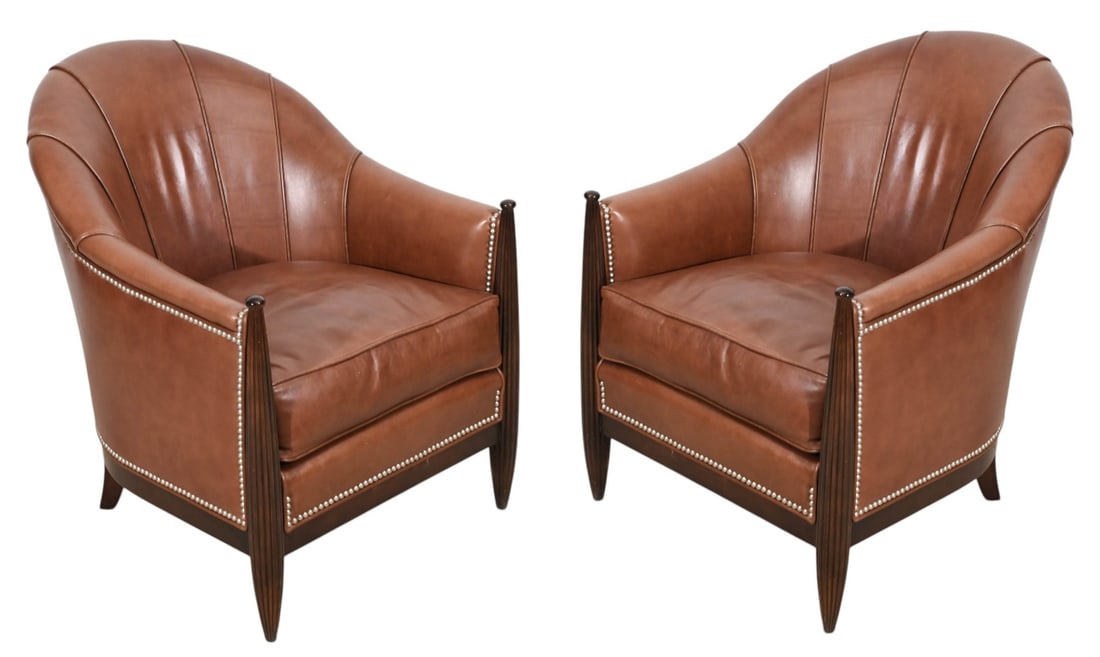 PAIR SWAIM LEATHER UPHOLSTERED