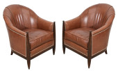 PAIR SWAIM LEATHER UPHOLSTERED