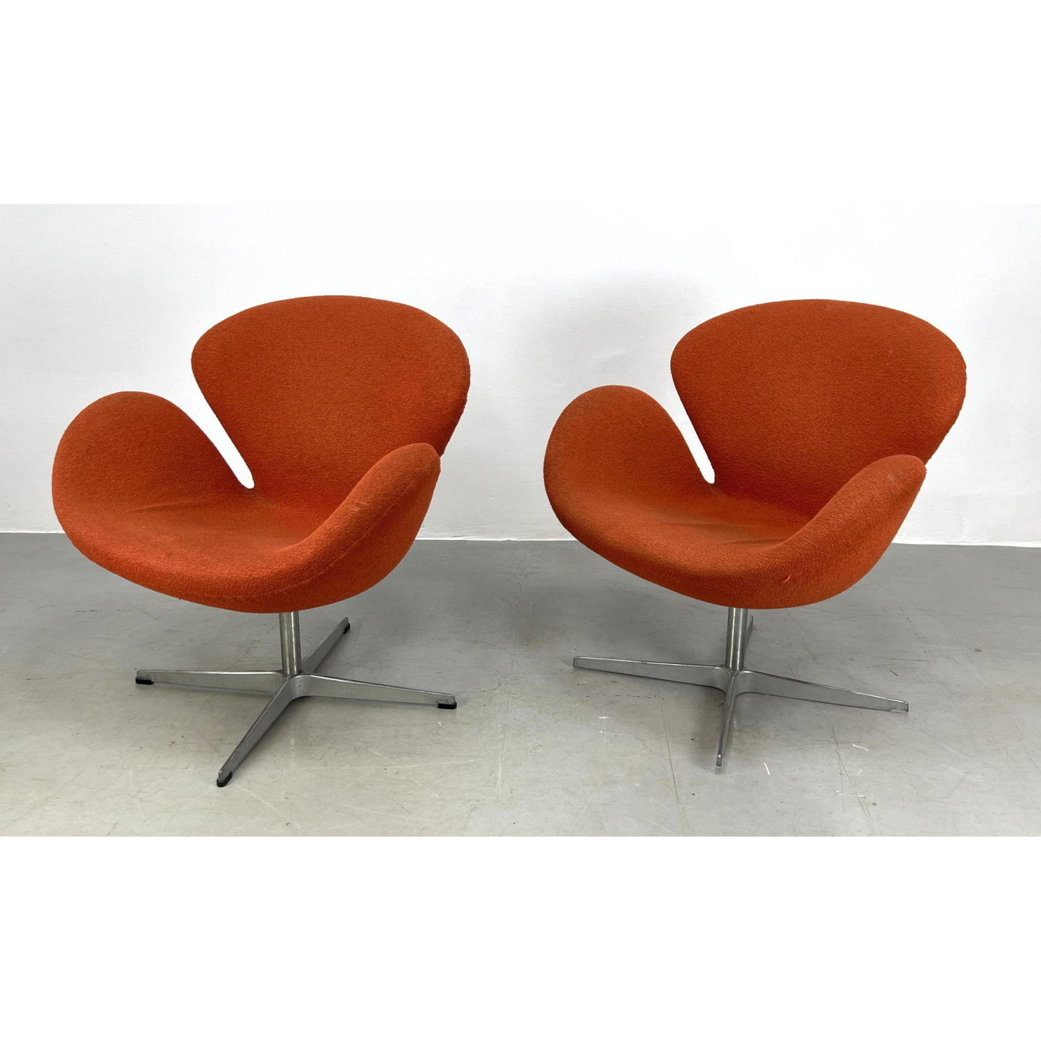 Pair Swan Style Swivel Chairs. 
