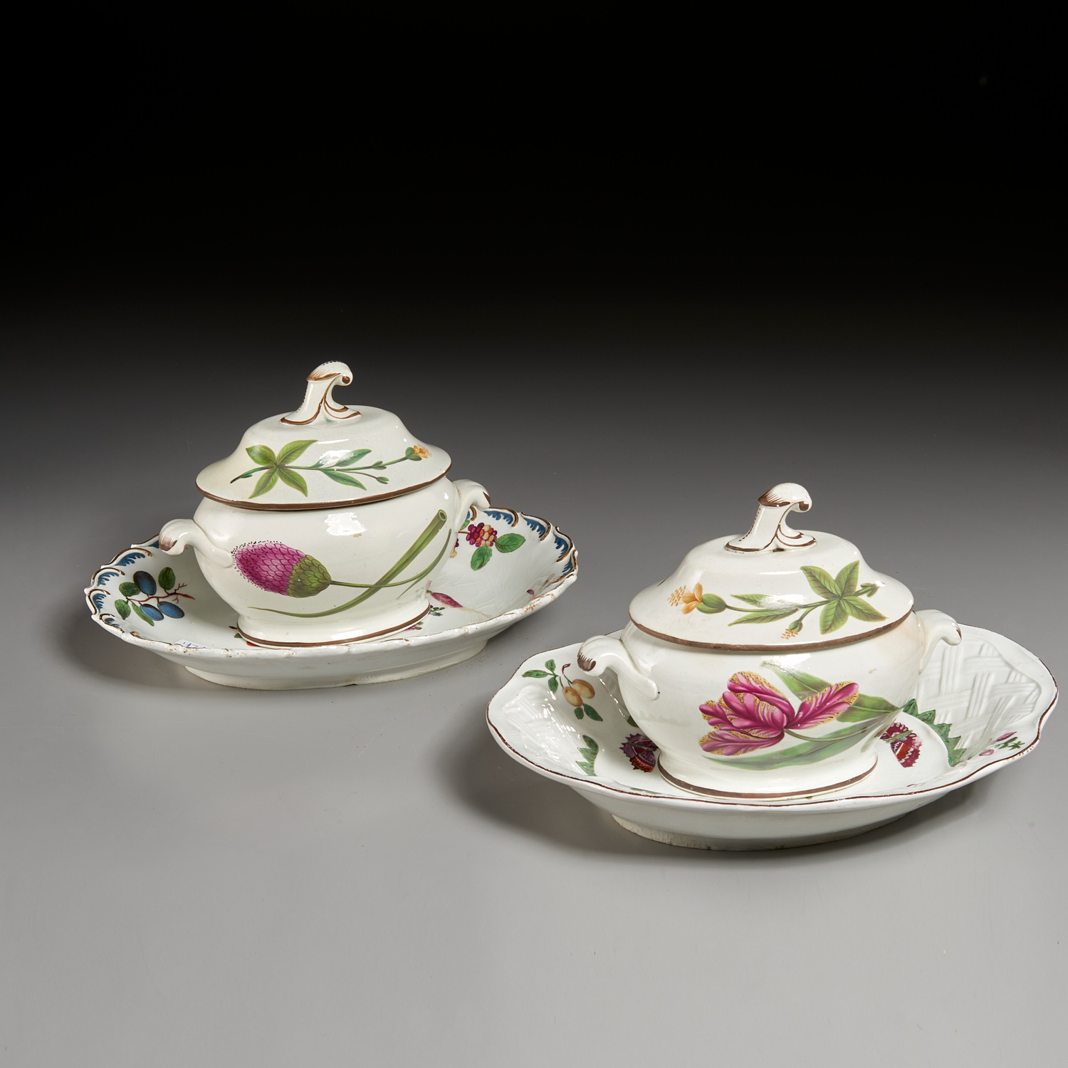 PAIR SWANSEA PEARLWARE BOTANICAL