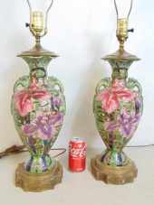 PAIR TABLE LAMPS, FLORAL DECOR