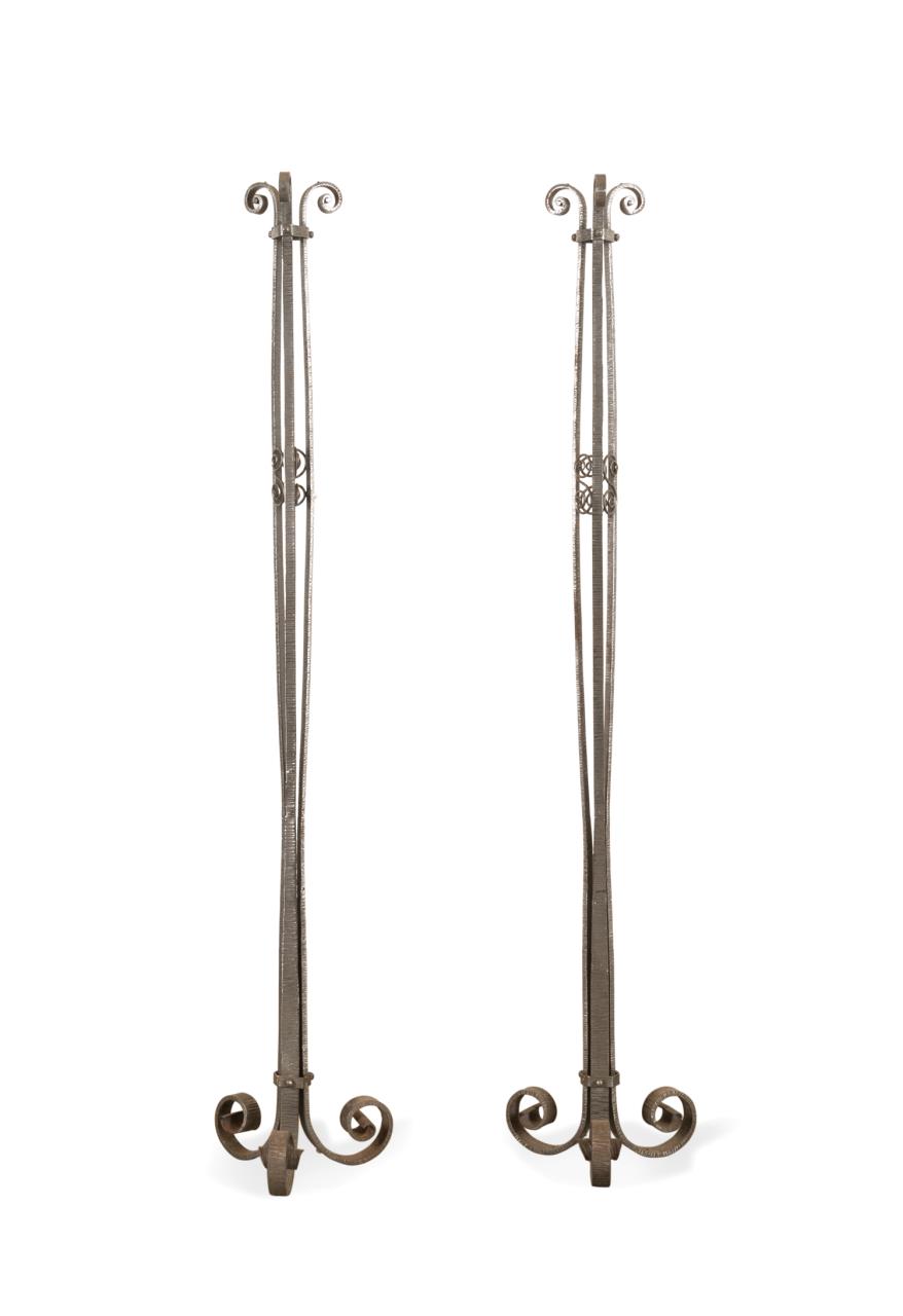 PAIR TALL FRENCH IRON SCROLLING