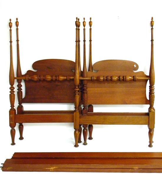 Pair tall post twin mahogany