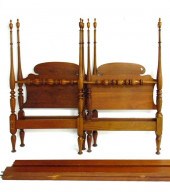 Pair tall post twin mahogany b