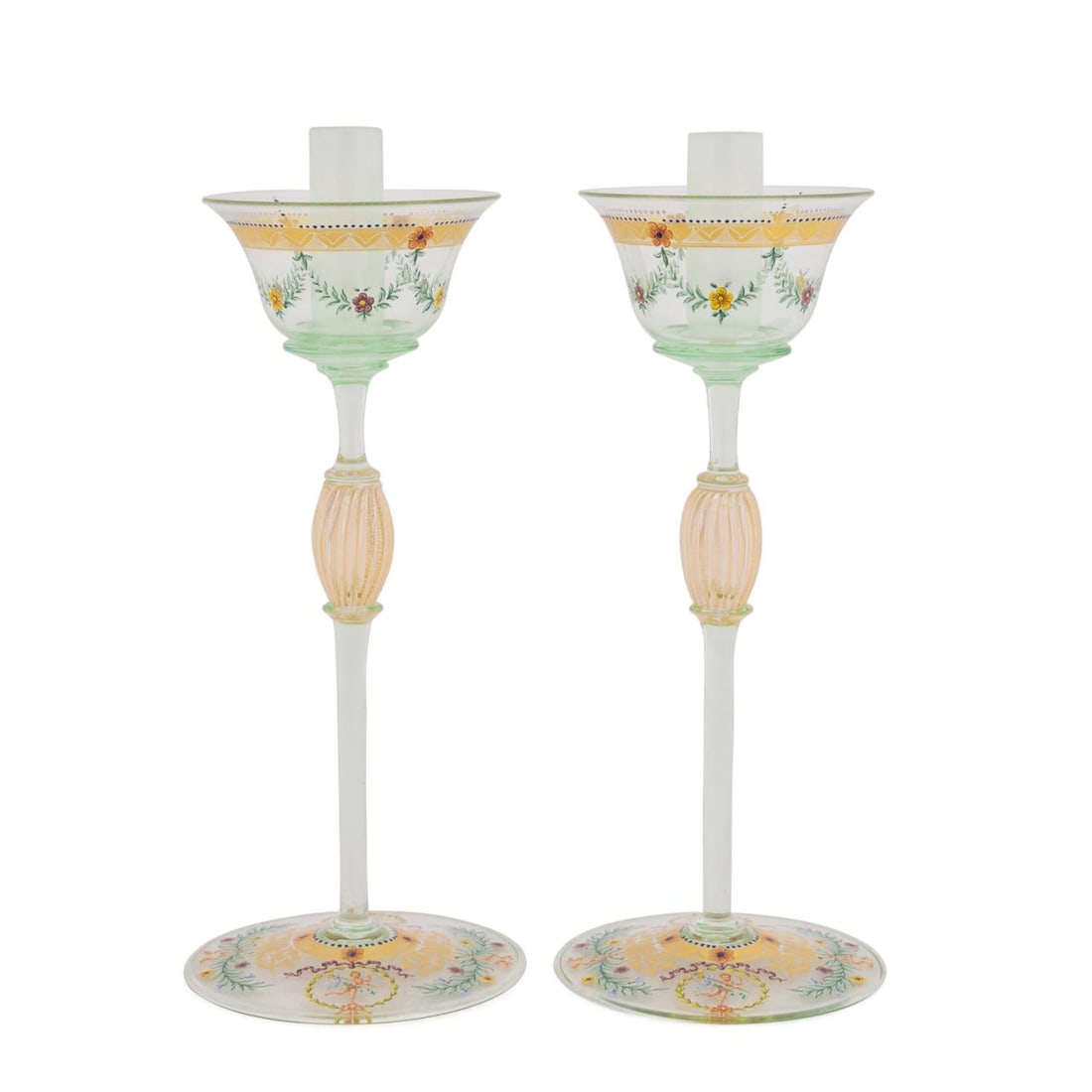 PAIR, TALL VENETIAN ENAMEL