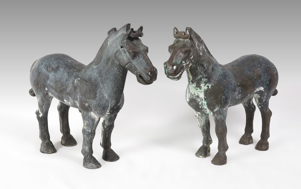 PAIR TANG STYLE BRONZE HORSES: 18