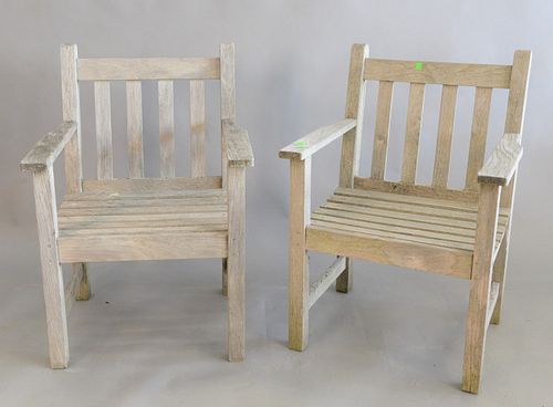 PAIR TEAK OUTDOOR ARMCHAIRS