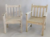 PAIR TEAK OUTDOOR ARMCHAIRS HE