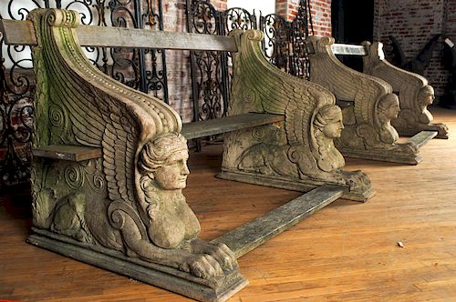 PAIR TERRACOTTA GARDEN BENCHES