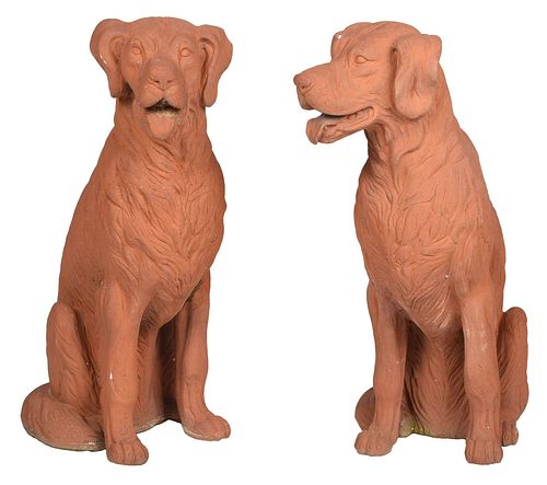 PAIR TERRACOTTA IRISH SETTER GARDEN