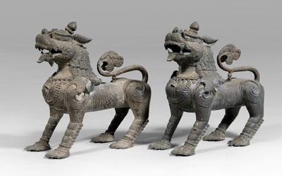 Pair Thai bronze lions: finely