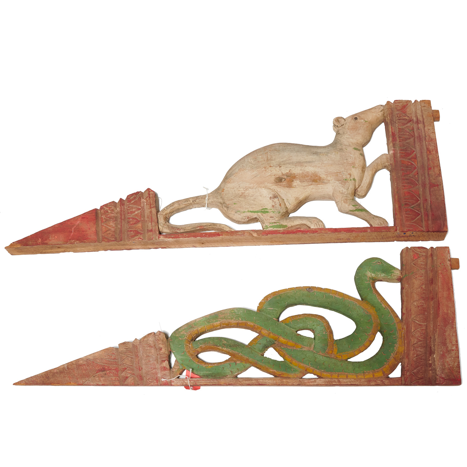 PAIR THAI TEMPLE ZODIAC CARVINGS