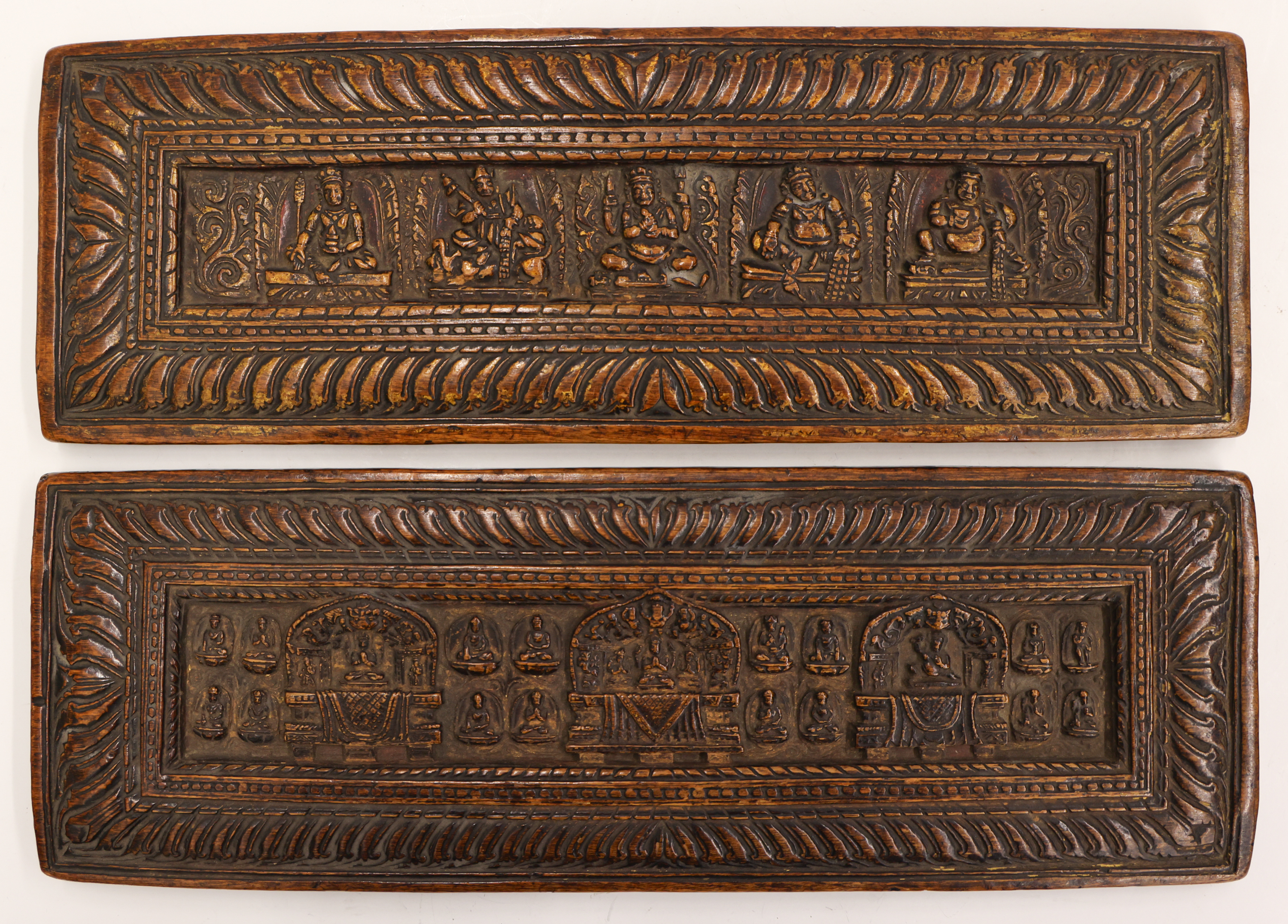 Pair Tibetan Carved Wood Sutra